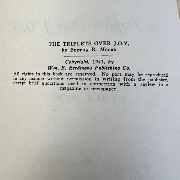 The Triplets Over J.O.Y 1941 Children's Book Bertha B Moore Vintage Child - Picture 6 of 8